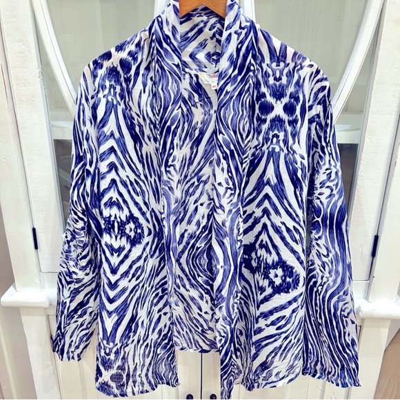 Dolma Blue & White Print Kimono, Sz M/L, Excellent Condition! - Picture 7 of 8